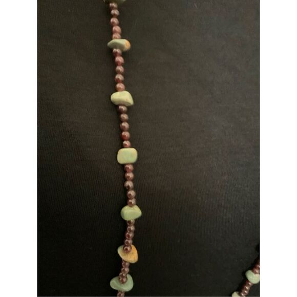 Green Turquoise and Garnet Necklace - Picture 4 of 15